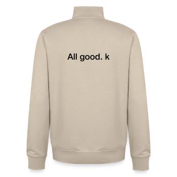 All good. GGR Race Skipper Woman Golden Globe - Unisex Organic Zip Sweatshirt von Stanley/Stella - Cremebeige - Hinten - AI Model Male 185 dark (185cm)
