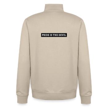 pride is the devil - Unisex Organic Zip Sweatshirt by Stanley/Stella - desert dust - Back - AI Model Male 185 dark (185cm)