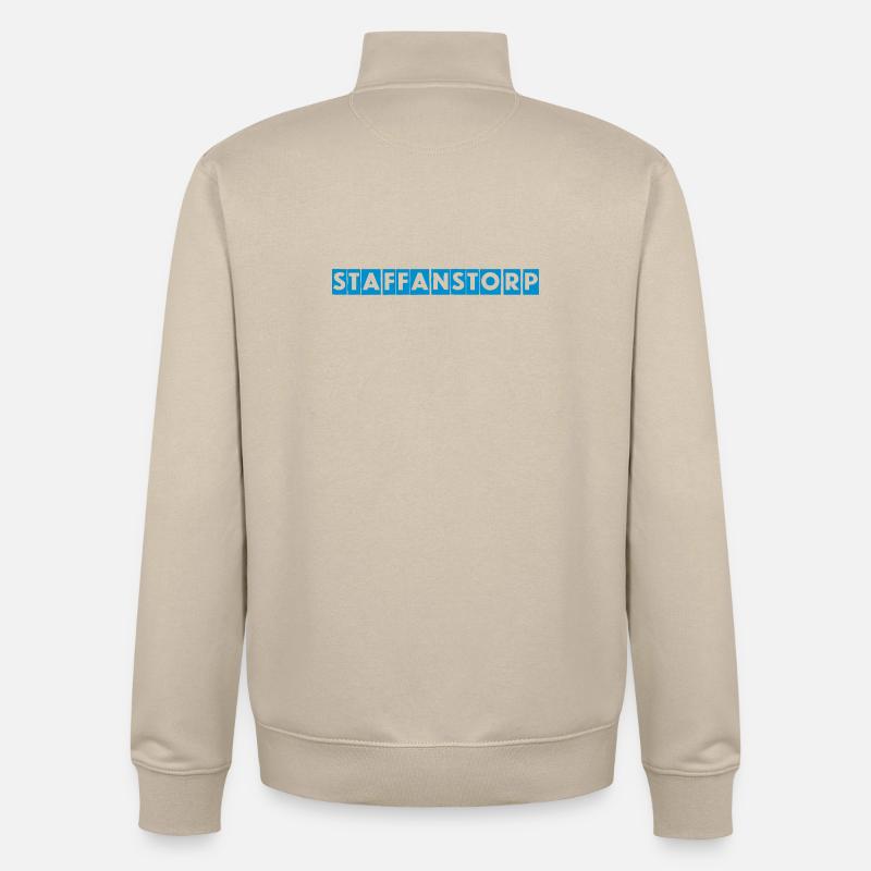 Staffanstorp – Conception de texte bleu - Sweat zippé unisexe en coton bio Stanley/Stella - beige crème
