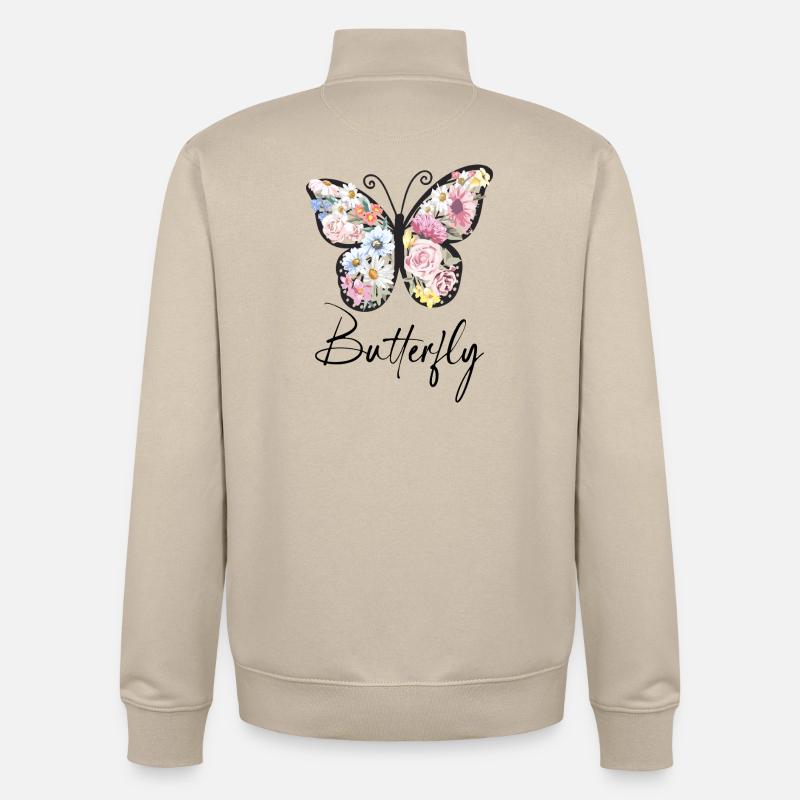 Ailes de Fleur Fleur Papillon - Sweat zippé unisexe en coton bio Stanley/Stella - beige crème