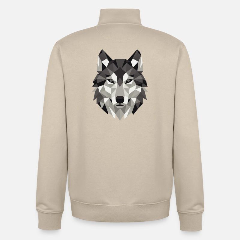 Géométrie Lowpoly de Wolf Head - Sweat zippé unisexe en coton bio Stanley/Stella - beige crème
