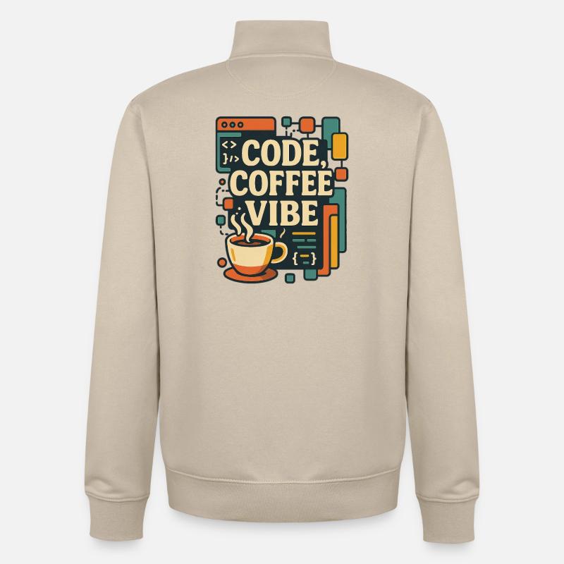 Code Coffee Vibe – T-shirt Programmeur drôle - Sweat zippé unisexe en coton bio Stanley/Stella - beige crème