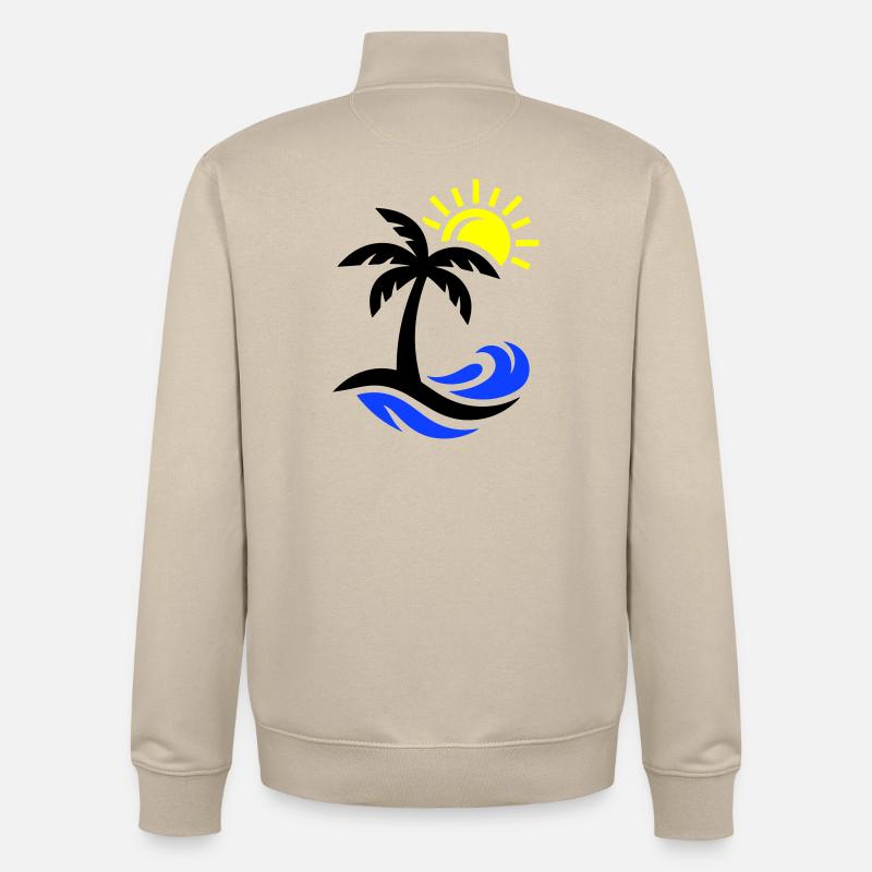 Océan Palm Tree Beach - Sweat zippé unisexe en coton bio Stanley/Stella - beige crème