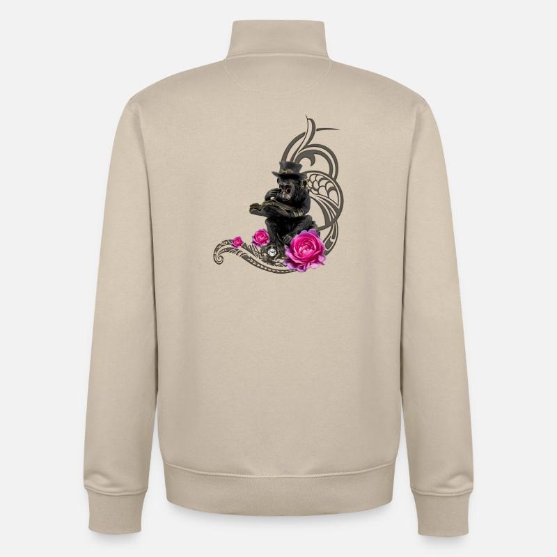 Lustiger Steampunk-Affe liest ein Buch - Unisex Organic Zip Sweatshirt von Stanley/Stella - Cremebeige