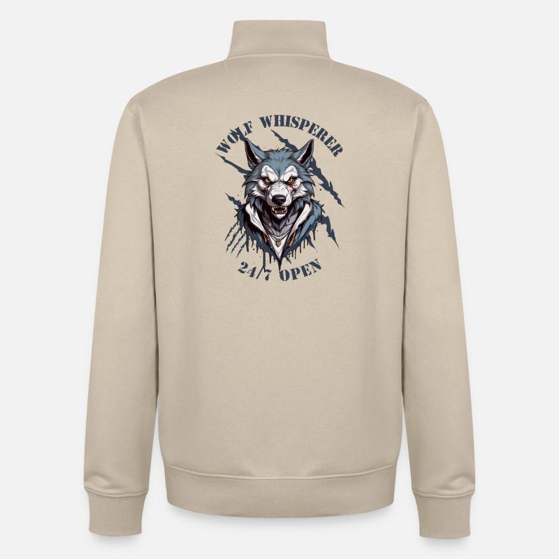 Wolf Flüsterer 24/7 Geöffnet - Unisex Organic Zip Sweatshirt von Stanley/Stella - Cremebeige