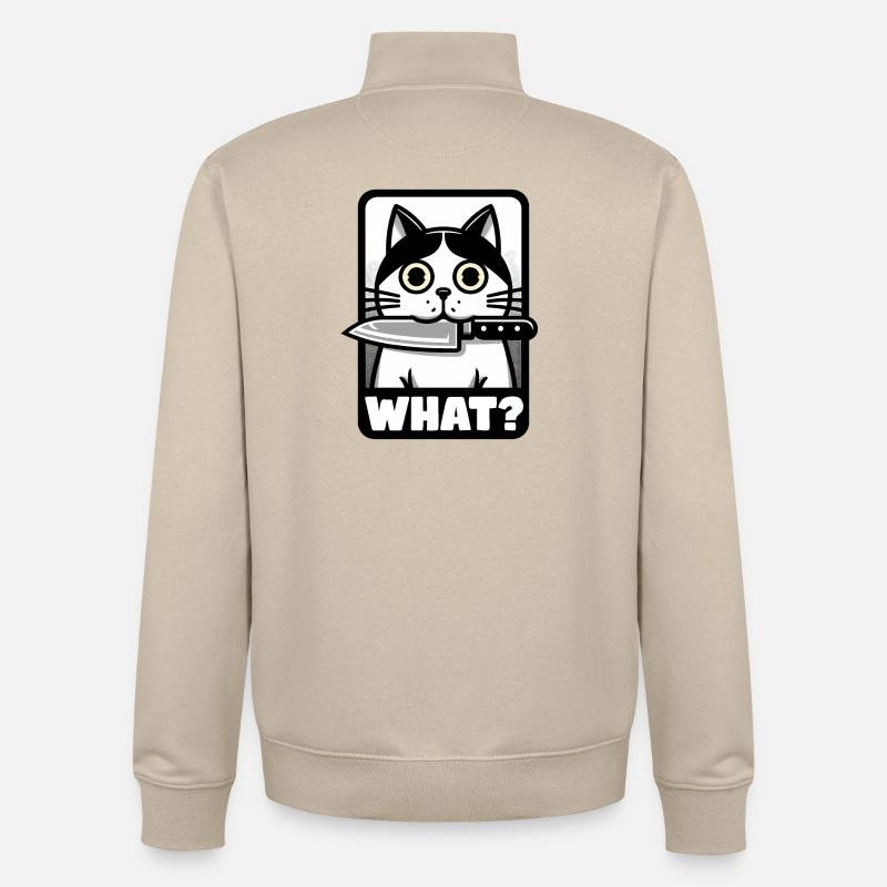 WAS? EINE KATZE MIT MESSER - Unisex Organic Zip Sweatshirt von Stanley/Stella - Cremebeige
