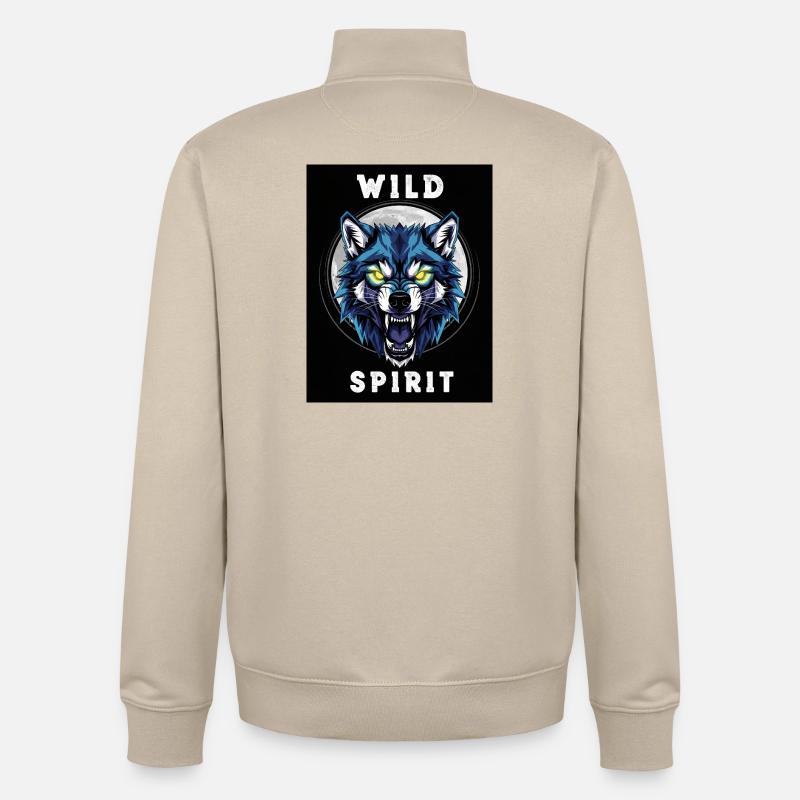 Wild Wolf Ghost Dinosaur Design - Sweat zippé unisexe en coton bio Stanley/Stella - beige crème