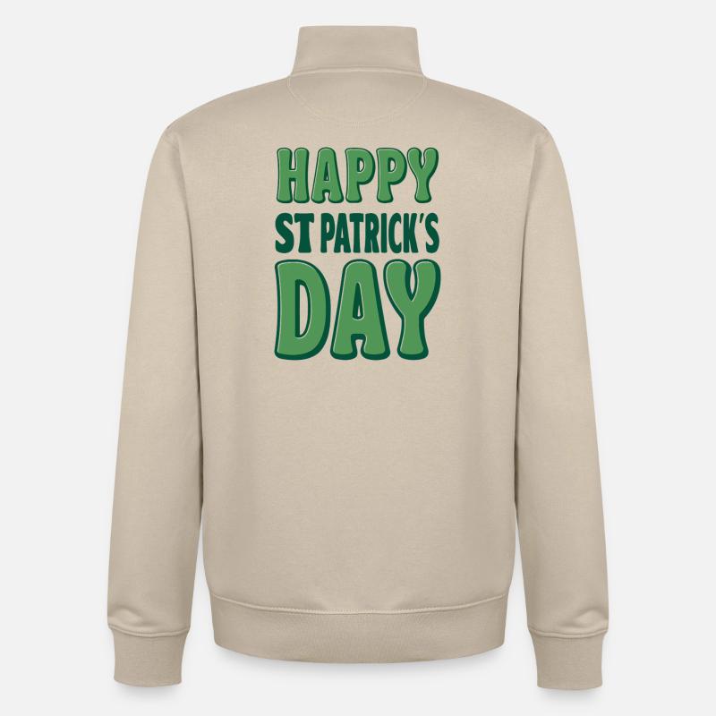 Joyeuse Saint-Patrick Verte - Sweat zippé unisexe en coton bio Stanley/Stella - beige crème