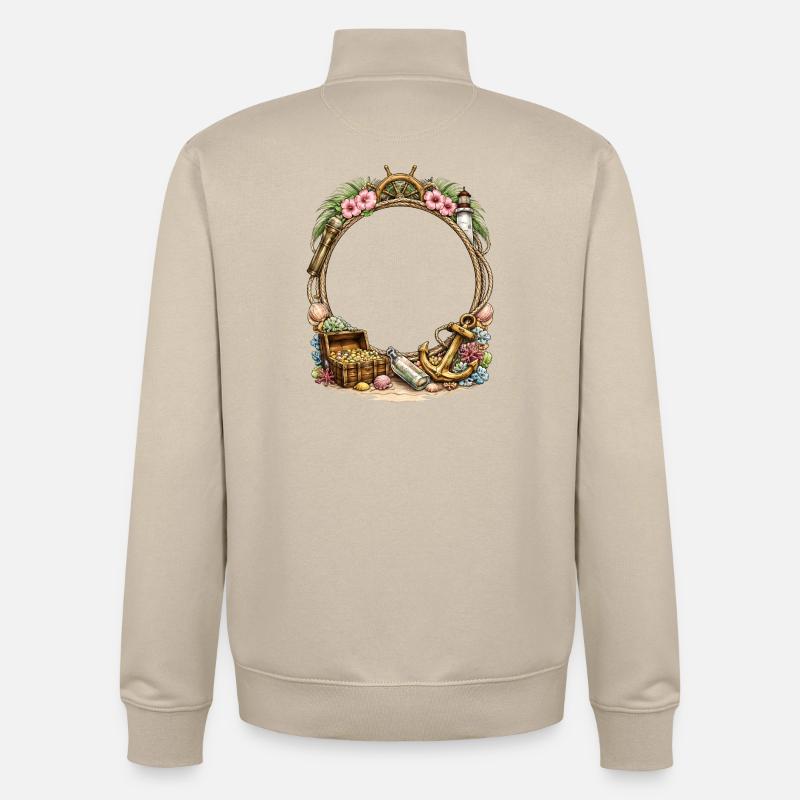 Maritimer Rahmen mit Schatz und Anker - Unisex Organic Zip Sweatshirt von Stanley/Stella - Cremebeige