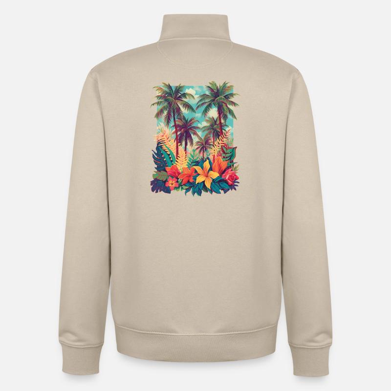 Plage des Fleurs Tropicales - Sweat zippé unisexe en coton bio Stanley/Stella - beige crème