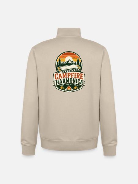 Instrument: Harmonica, Campfire-Music, Harmonica - Unisex Organic Zip Sweatshirt by Stanley/Stella - desert dust