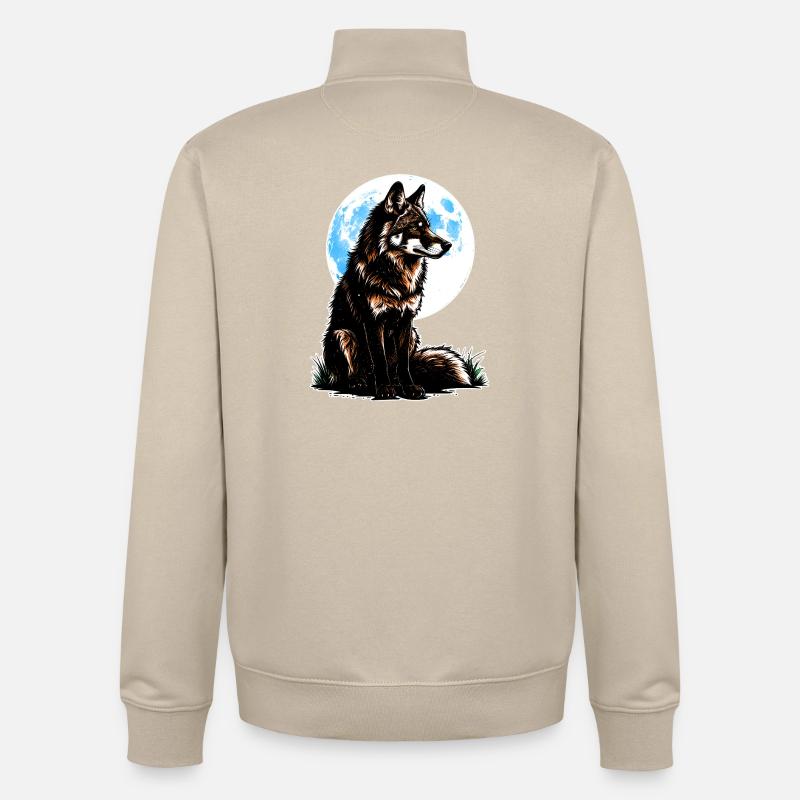 Un loup devant une lune bleue - Sweat zippé unisexe en coton bio Stanley/Stella - beige crème