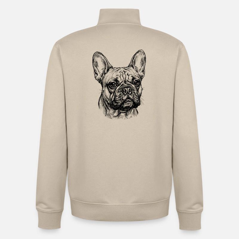 Bouledogue Français - Dessin - Sweat zippé unisexe en coton bio Stanley/Stella - beige crème