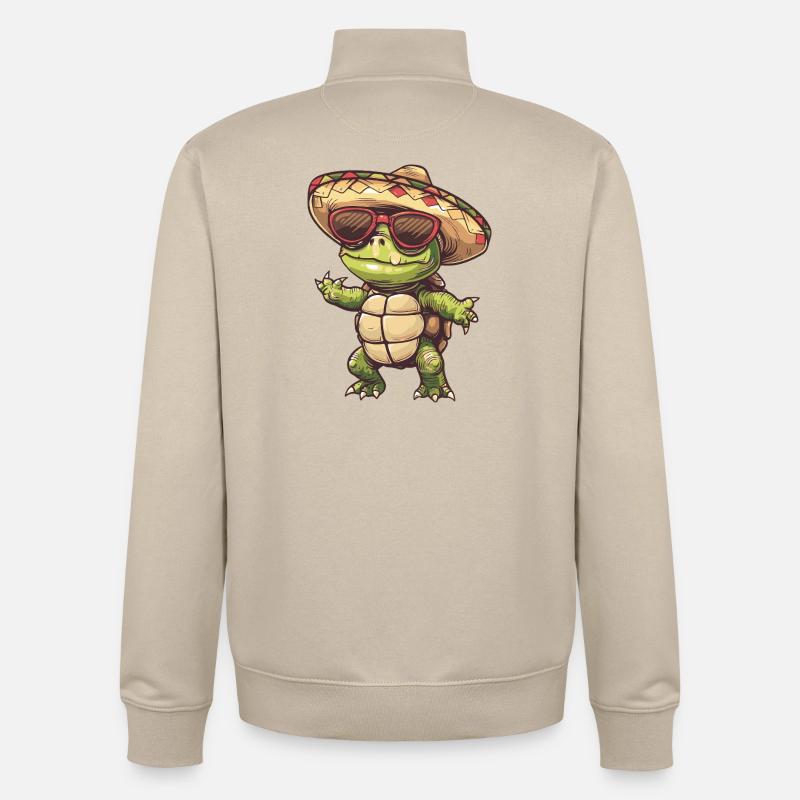 Turtle Comic Funny Sombrero - Unisex Organic Zip Sweatshirt by Stanley/Stella - desert dust