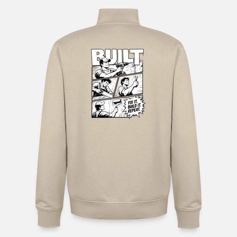 Built Fix It Build It Repeat - Unisex Organic Zip Sweatshirt von Stanley/Stella - Cremebeige