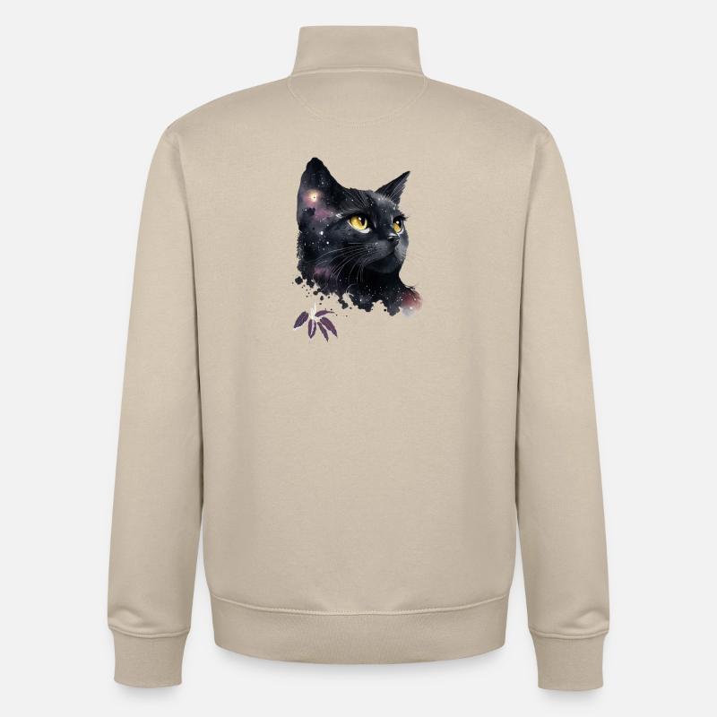 Chat galactique dans la nuit - Sweat zippé unisexe en coton bio Stanley/Stella - beige crème