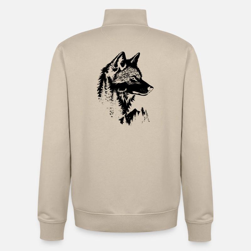 Wolf Face Forest Silhouette - Unisex Organic Zip Sweatshirt by Stanley/Stella - desert dust