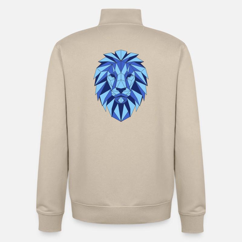 Tête de lion géométrique dans les tons de bleu - Sweat zippé unisexe en coton bio Stanley/Stella - beige crème