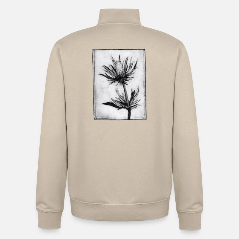 Distel - handgeschnitzte Druckvorlage - Unisex Organic Zip Sweatshirt von Stanley/Stella - Cremebeige