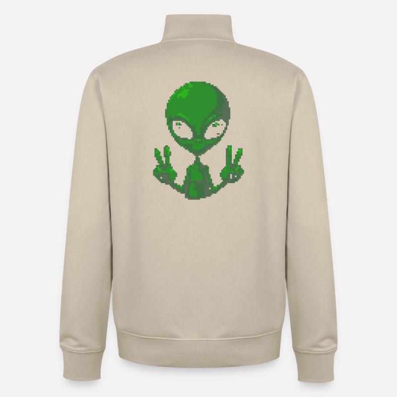 Pixel Alien Peace Sign Tee - Unisex Organic Zip Sweatshirt by Stanley/Stella - desert dust