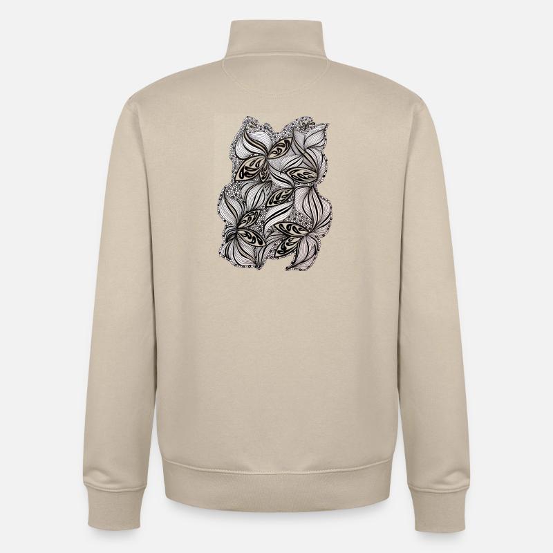 Black and white leaf pattern - Unisex Organic Zip Sweatshirt by Stanley/Stella - desert dust