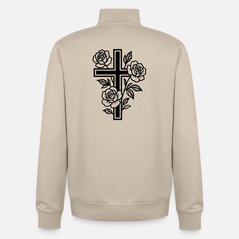 Fleurs à symbole de croix - Sweat zippé unisexe en coton bio Stanley/Stella - beige crème