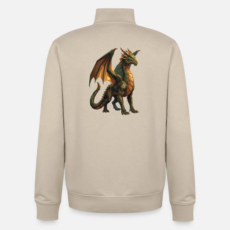 Art géométrique low poly Green Dragon - Sweat zippé unisexe en coton bio Stanley/Stella - beige crème
