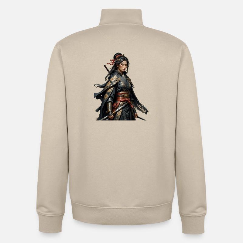 Schwarze Samuraiin mit Goldmustern - Unisex Organic Zip Sweatshirt von Stanley/Stella - Cremebeige