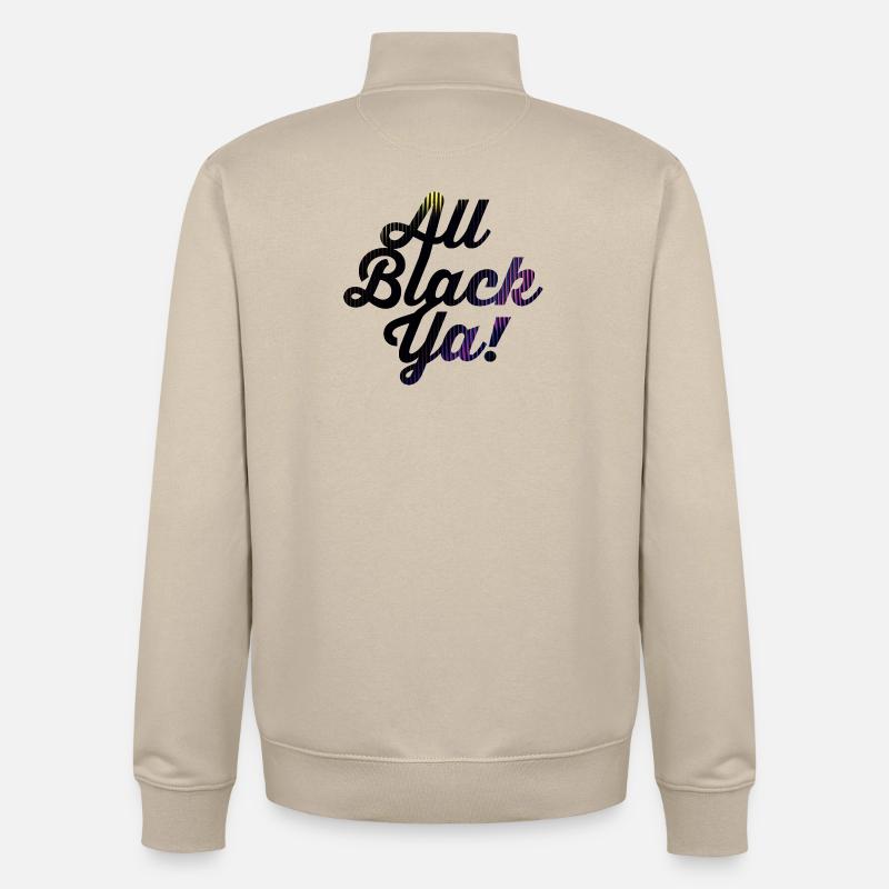 Police noire rayée néon Ya - Sweat zippé unisexe en coton bio Stanley/Stella - beige crème