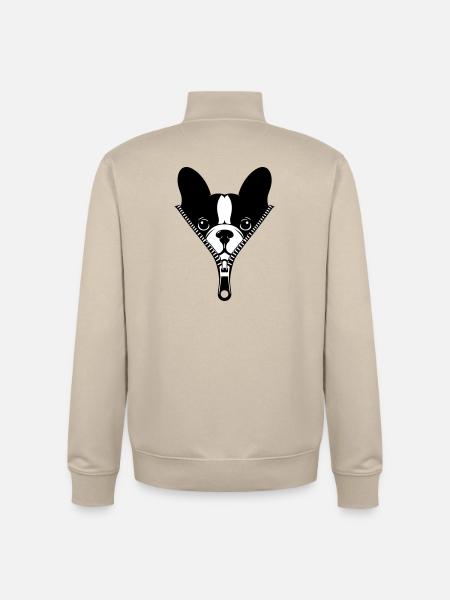French Bulldog in a Zipper - Unisex Organic Zip Sweatshirt by Stanley/Stella - desert dust