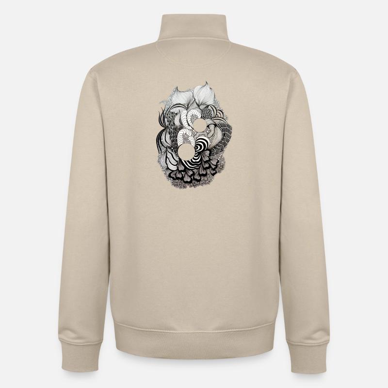 Black and White Flower Ring Pattern - Unisex Organic Zip Sweatshirt by Stanley/Stella - desert dust
