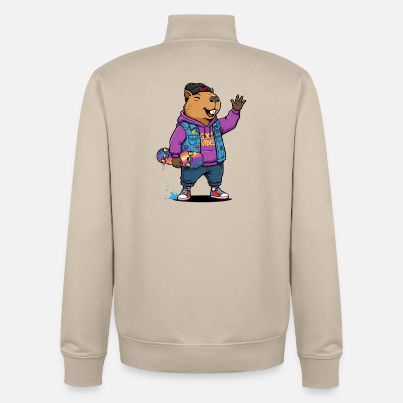 Sweat à capuche Beaver Skate Vibes - Sweat zippé unisexe en coton bio Stanley/Stella - beige crème