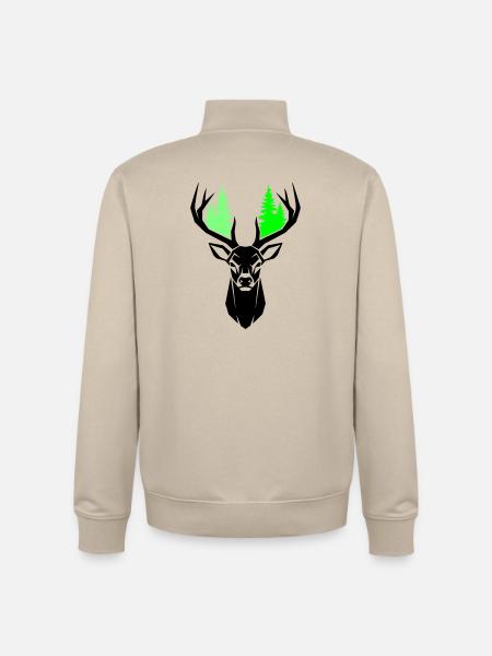 Deer Head Fir Trees Natural Green - Unisex Organic Zip Sweatshirt by Stanley/Stella - desert dust