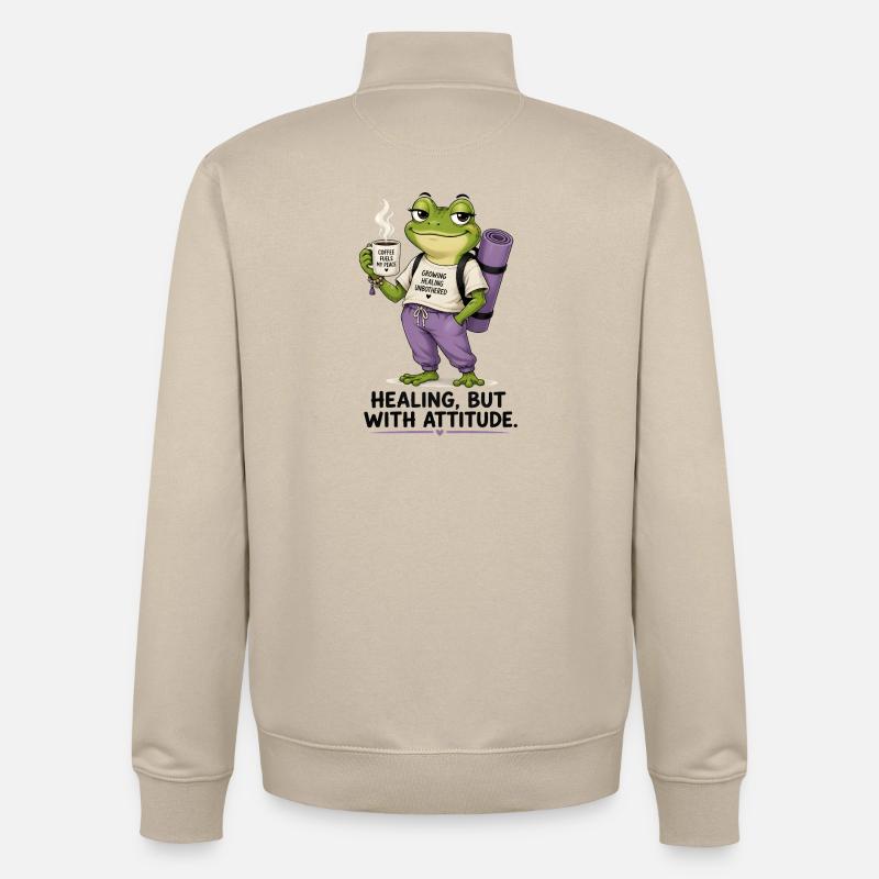 Attitude de guérison Grenouille Tee - Sweat zippé unisexe en coton bio Stanley/Stella - beige crème