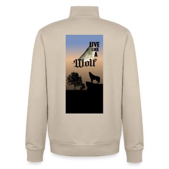 Lebe wie ein Wolf - Unisex Organic Zip Sweatshirt von Stanley/Stella - Cremebeige - Hinten - AI Model Male 185 dark (185cm)