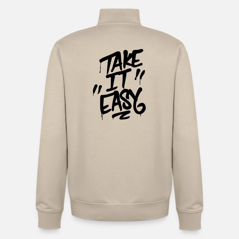 Lettrage graffiti TAKE IT EASY - Sweat zippé unisexe en coton bio Stanley/Stella - beige crème