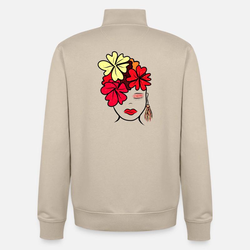 Imprimé de collage de fleurs botaniques - Sweat zippé unisexe en coton bio Stanley/Stella - beige crème
