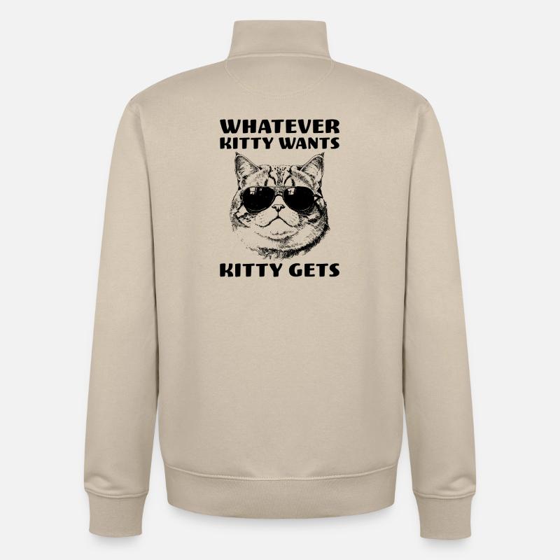 Chat avec de l’attitude Tout ce que Kitty veut, Kitty obtient - Sweat zippé unisexe en coton bio Stanley/Stella - beige crème