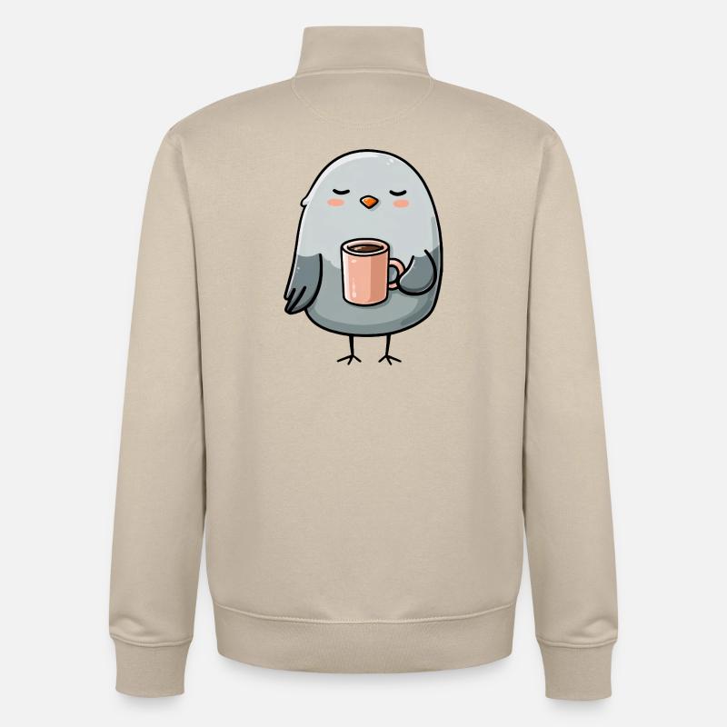 Pigeon douillet avec tasse à café - Sweat zippé unisexe en coton bio Stanley/Stella - beige crème