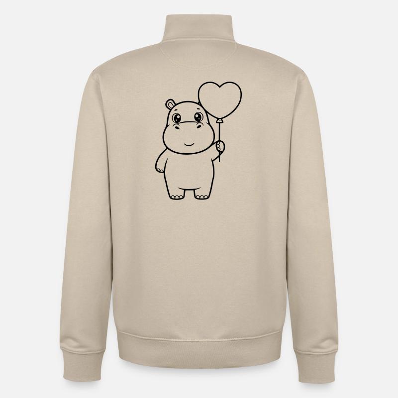 Silhouette en forme de ballon en forme de cœur d’hippopotame mignonne - Sweat zippé unisexe en coton bio Stanley/Stella - beige crème