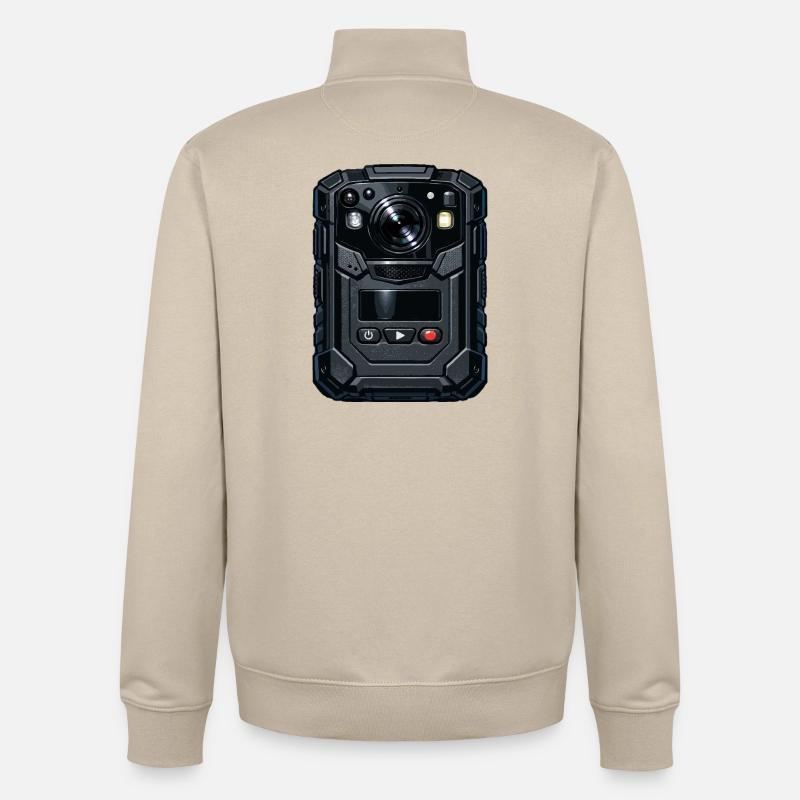 Illustration de caméra d’action robuste - Sweat zippé unisexe en coton bio Stanley/Stella - beige crème