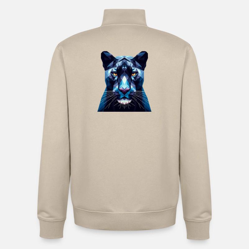 Une panthère bleue dans le style polygonal - Sweat zippé unisexe en coton bio Stanley/Stella - beige crème