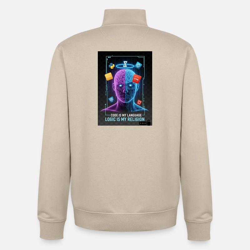 Code & Logic Cyberpunk Tech Brain T-Shirt - Sweat zippé unisexe en coton bio Stanley/Stella - beige crème