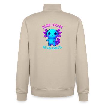 Bleib locker sei ein Axolotl | Neon Spruch Design - Unisex Organic Zip Sweatshirt von Stanley/Stella - Cremebeige - Hinten - AI Model Male 185 dark (185cm)