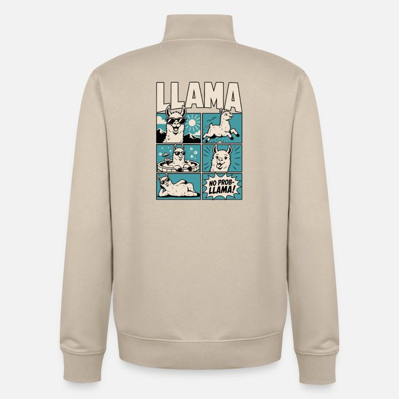 Chill Llama Comic Design - Sweat zippé unisexe en coton bio Stanley/Stella - beige crème