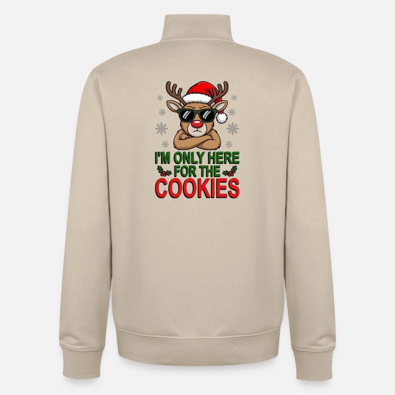 Juste pour les biscuits, renne avec des lunettes de soleil - Sweat zippé unisexe en coton bio Stanley/Stella - beige crème