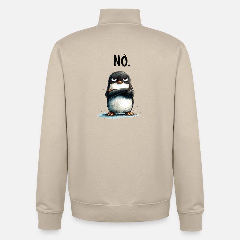 Grumpy Penguin Nope Statement Motif - Unisex Organic Zip Sweatshirt by Stanley/Stella - desert dust