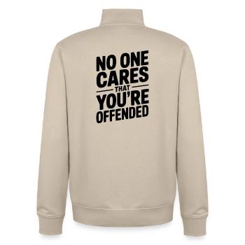 No One Cares That You're Offended - Unisex Organic Zip Sweatshirt by Stanley/Stella - desert dust - Back - AI Model Male 185 dark (185cm)