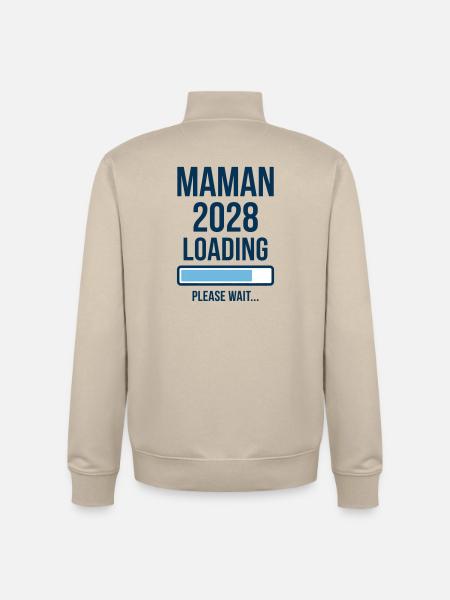Annonce Grossesse Maman 2028 Loading - Sweat zippé unisexe en coton bio Stanley/Stella - beige crème