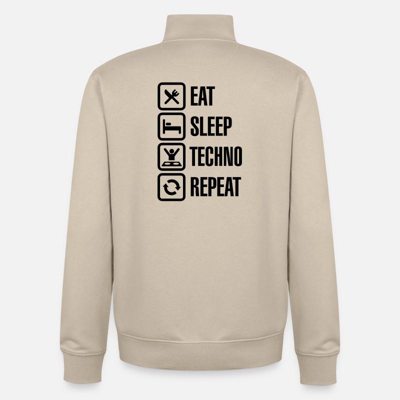 Eat Sleep Techno Repeat - Sweat zippé unisexe en coton bio Stanley/Stella - beige crème